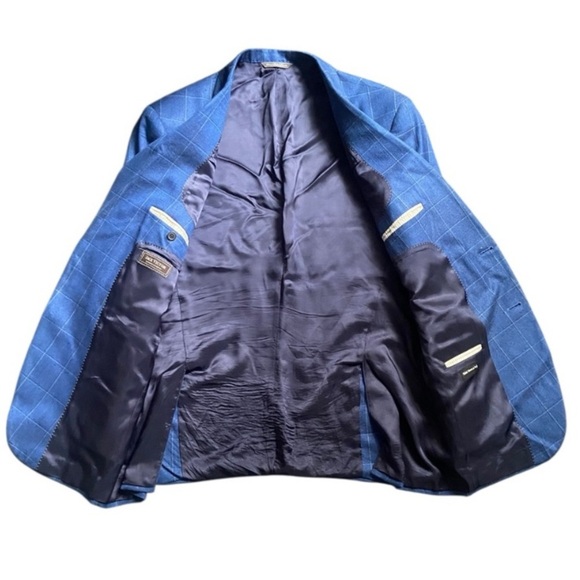 JACK VICTOR Mens 42 R Blue Plaid taly Wool Bamboo Blazer Sport Coat Suit Jacket - Picture 3 of 8